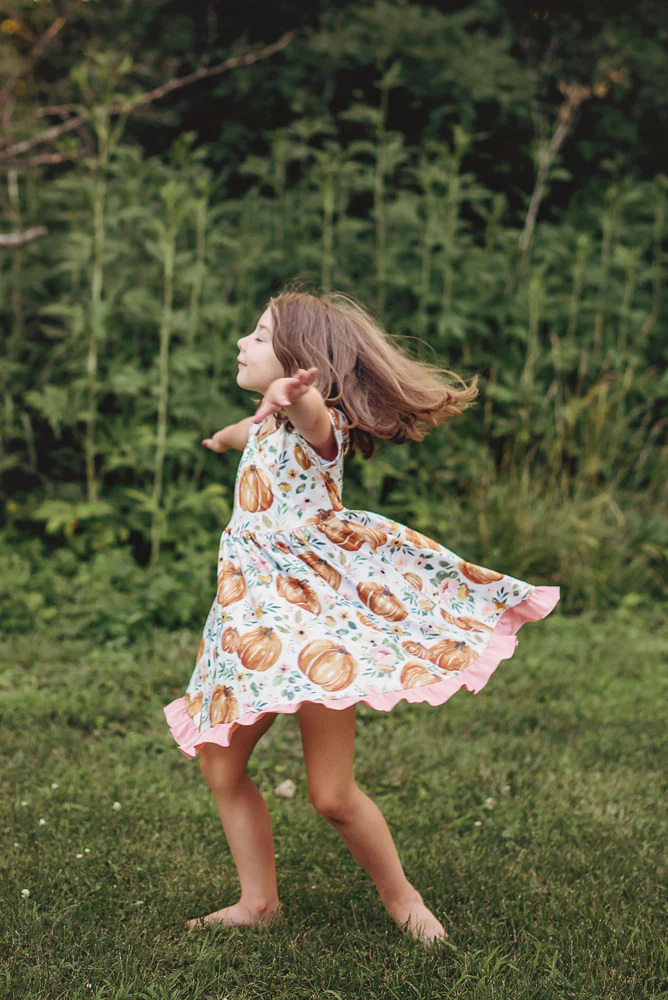 PUMPKIN FLORAL TWIRL DRESS