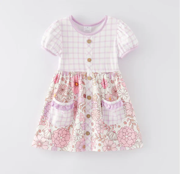 PURPLE FLORAL DRESS WITH POCKETS