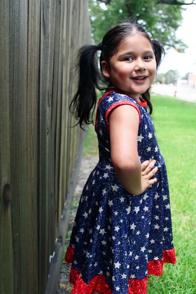 PATRIOTIC SPARKLE BACK BOW DRESS