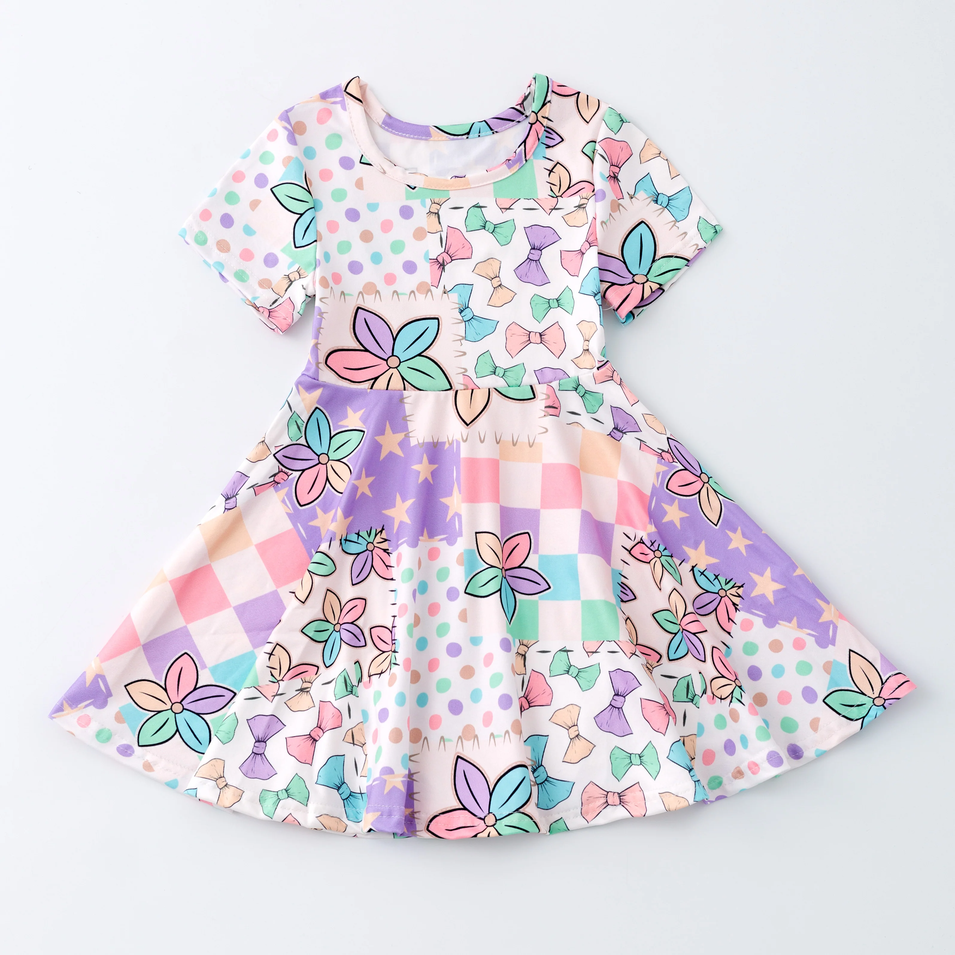 SPRING BOW PATCH TWIRL DRESS