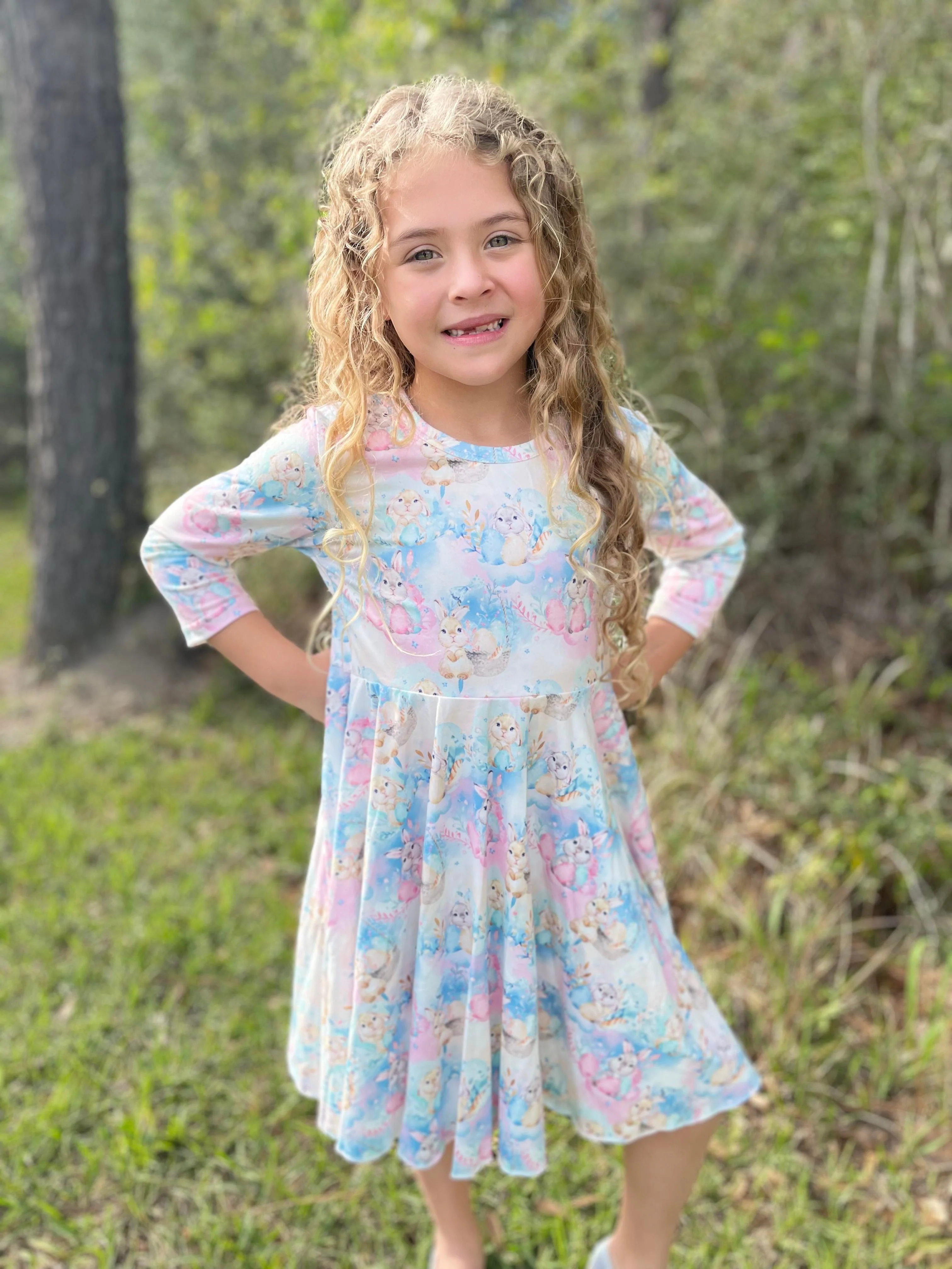 EASTER FLORAL BUNNIES DRESS