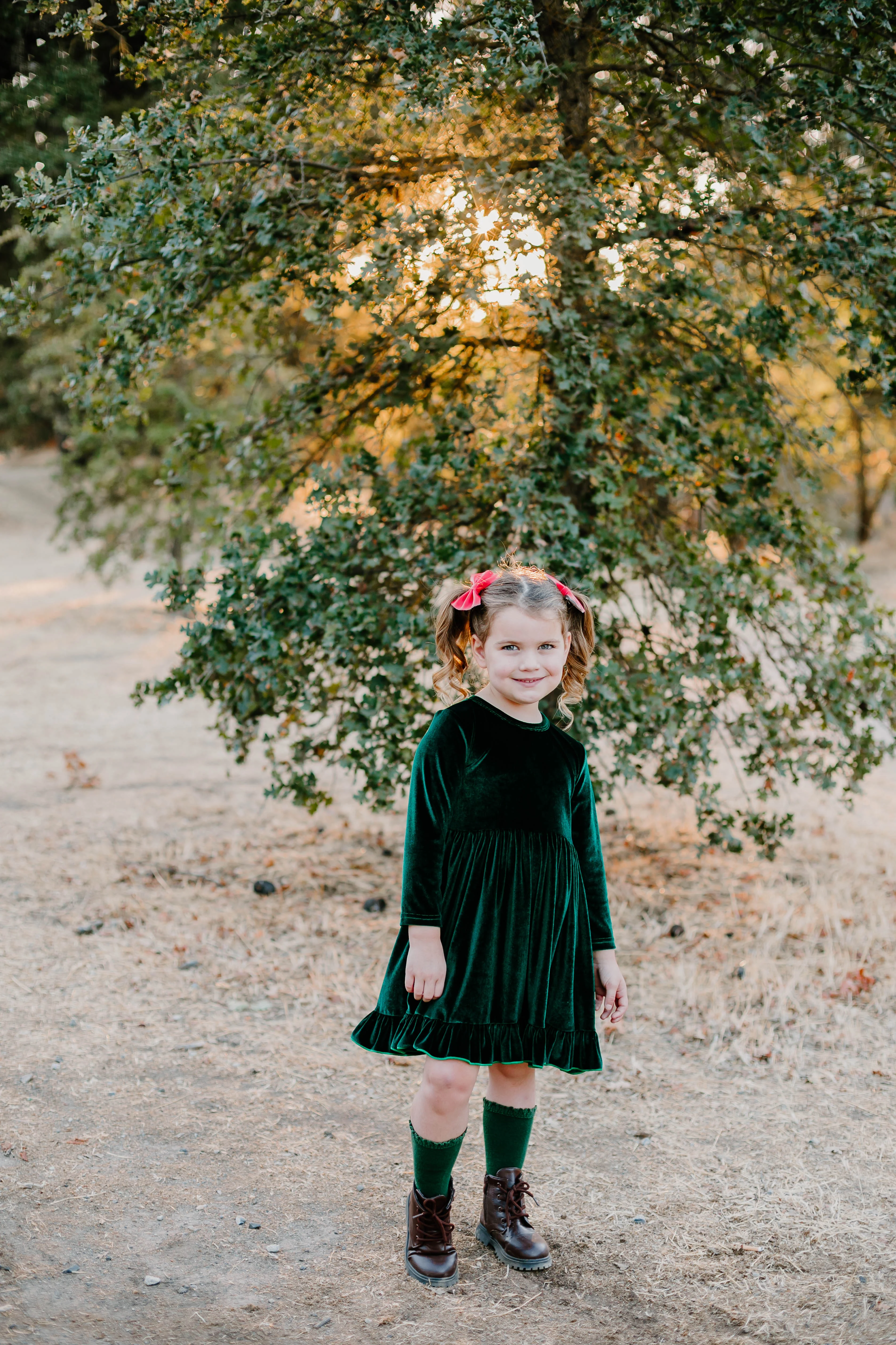 ELIZE VELOUR RUFFLE DRESS - GREEN