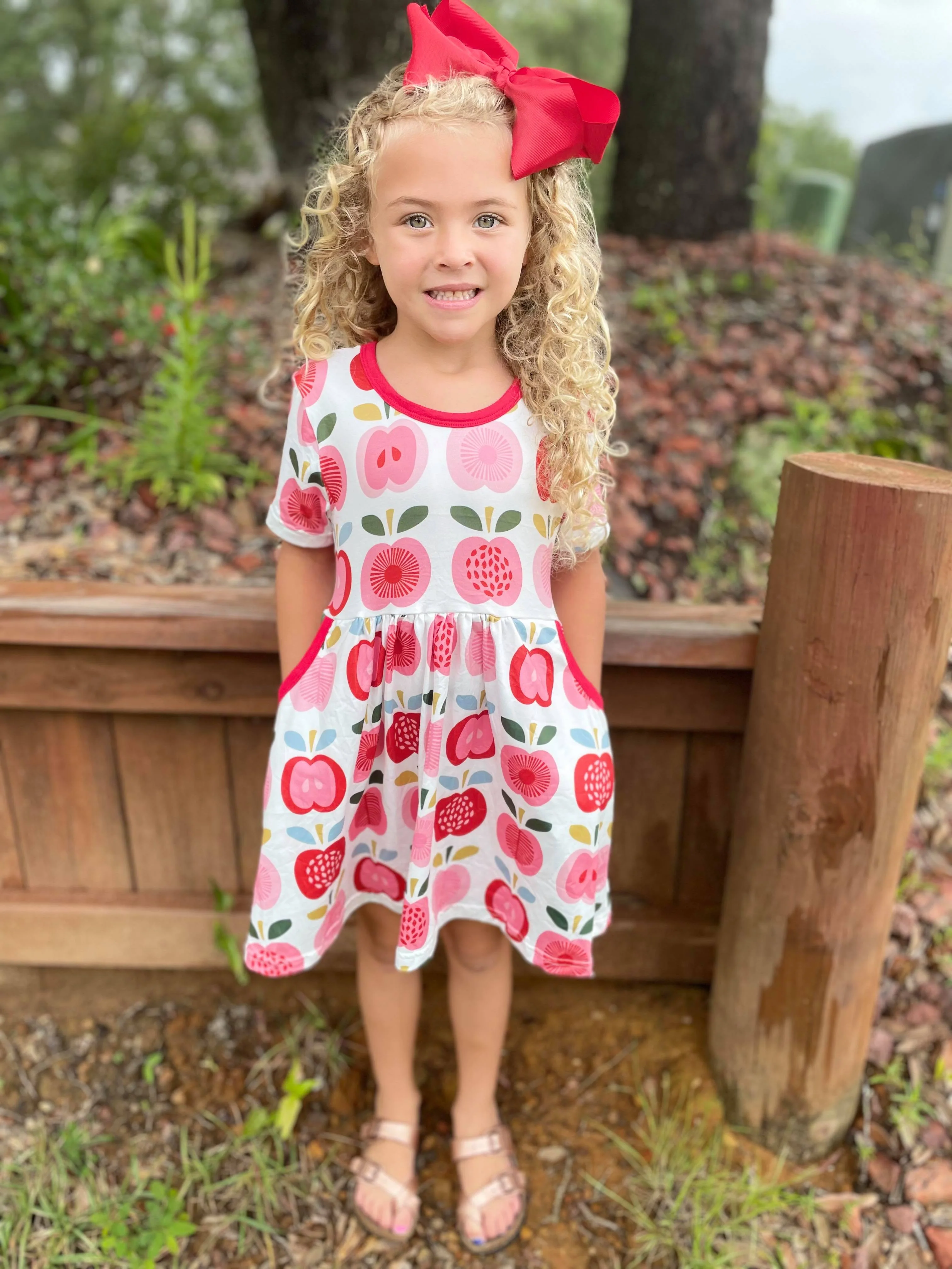 APPLE  BACK TO SCHOOL DRESS WITH POCKETS PRESALE