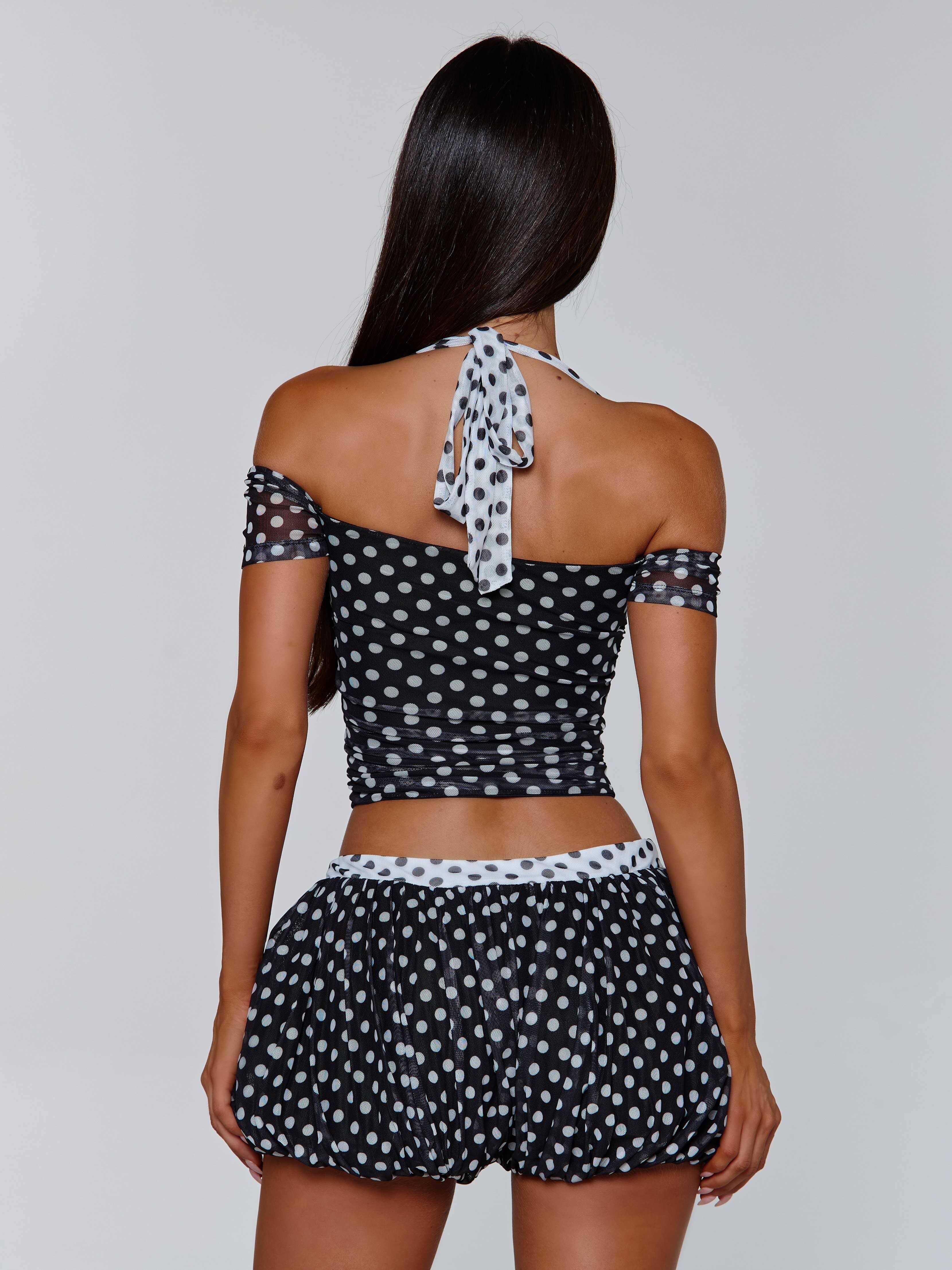 MARLOWE TOP BLACK POLKA DOT