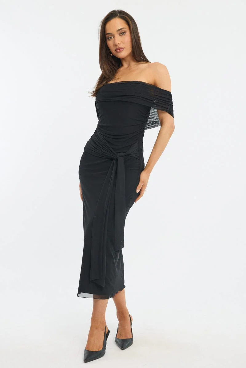 Black Bodycon Dress Off Shoulder Mesh