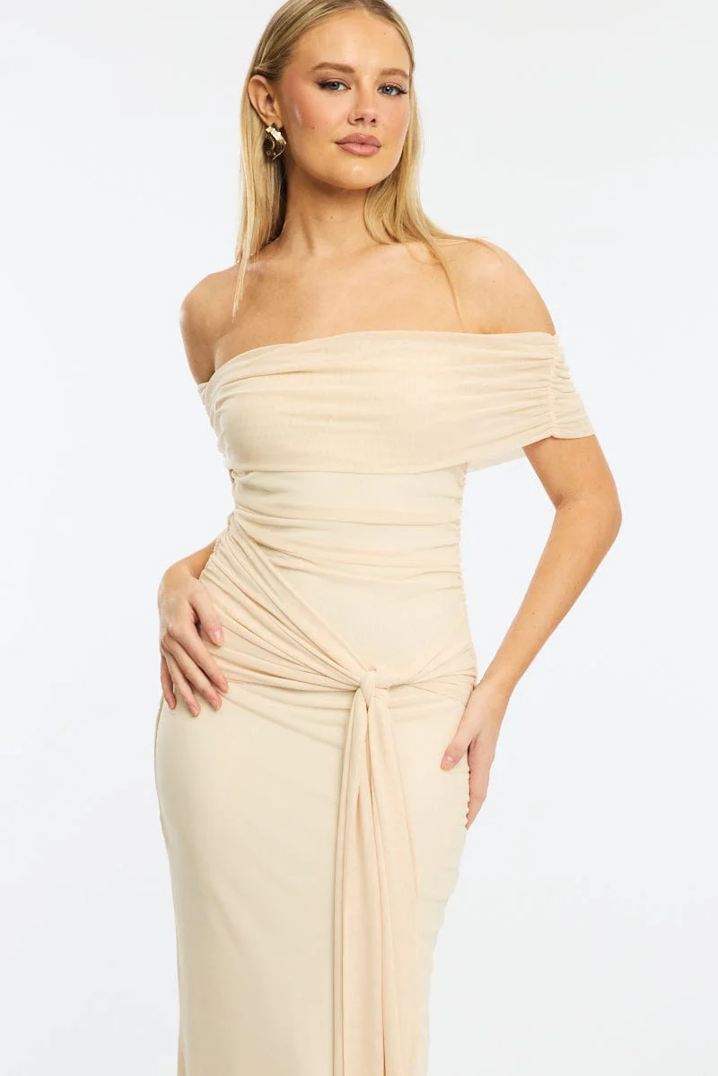 White Bodycon Dress Off Shoulder Mesh