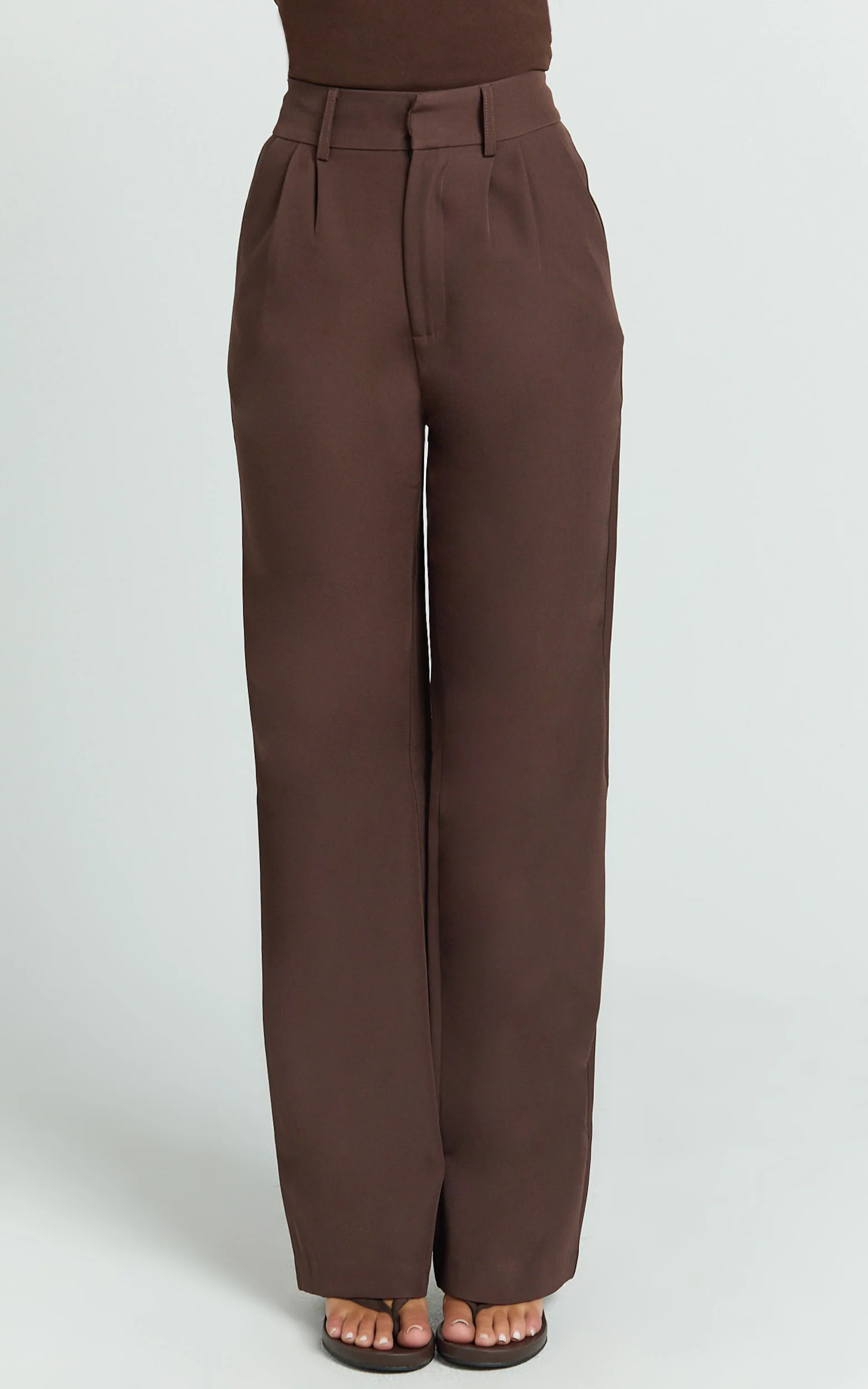 Melissa Pants - Pleat Front Wide Leg Tailored Pants in Chocolate