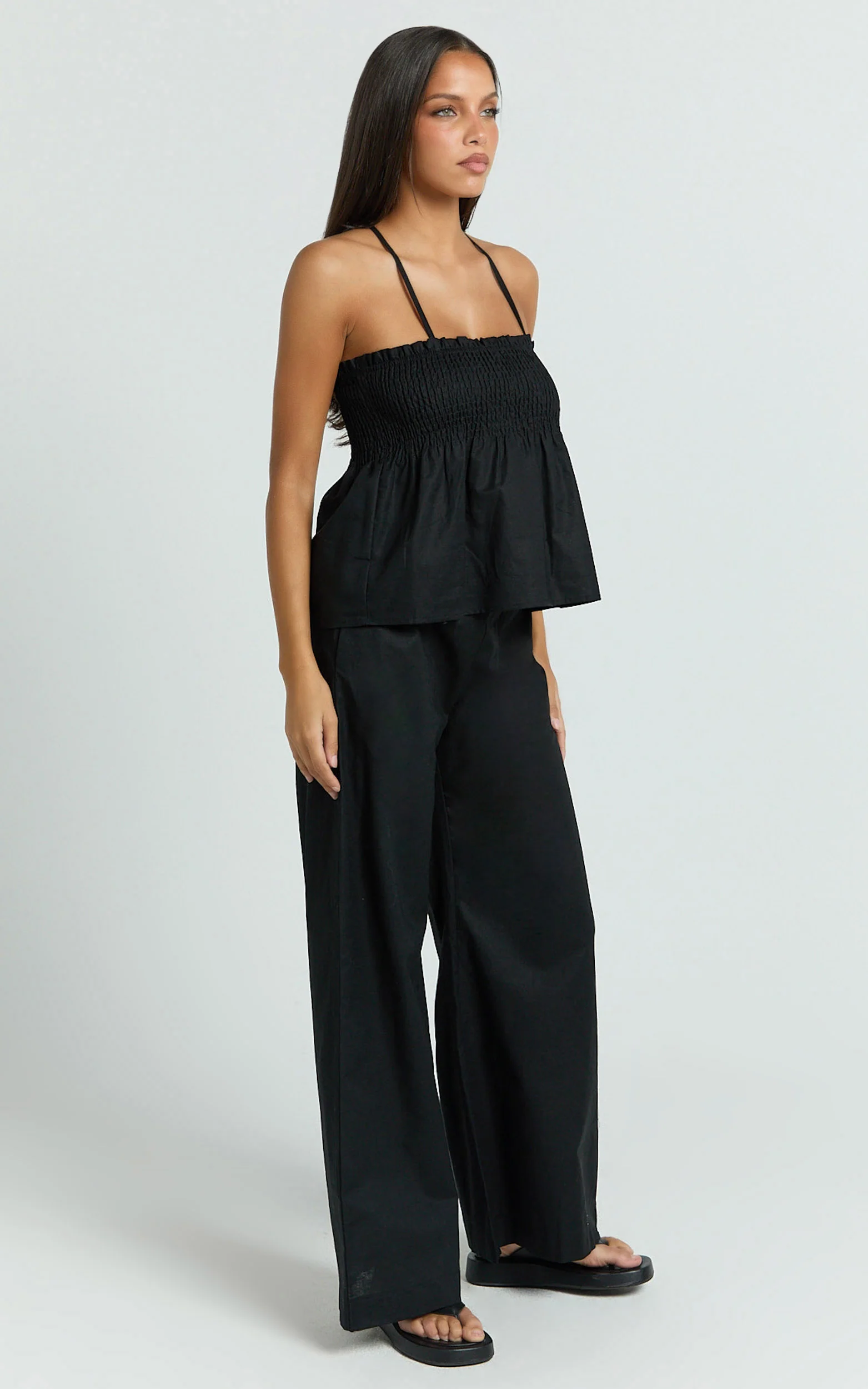 Alma Two Piece Set - Cotton Cami Pant Set in Black