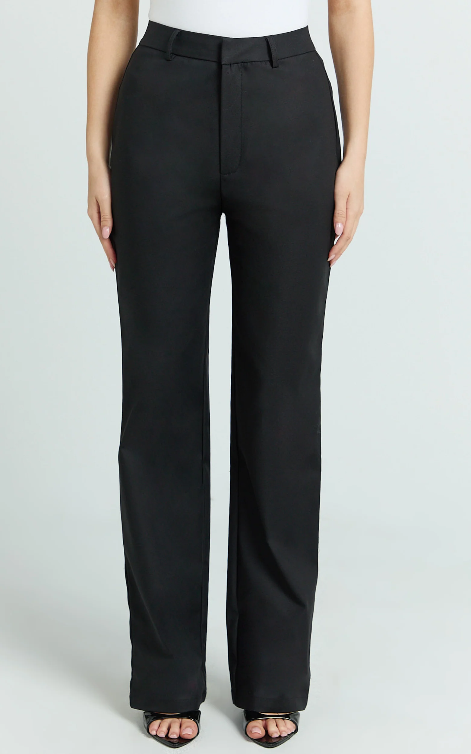 Carolyn Pants - High Waist Slim Straight Leg Tailored Pants in Black