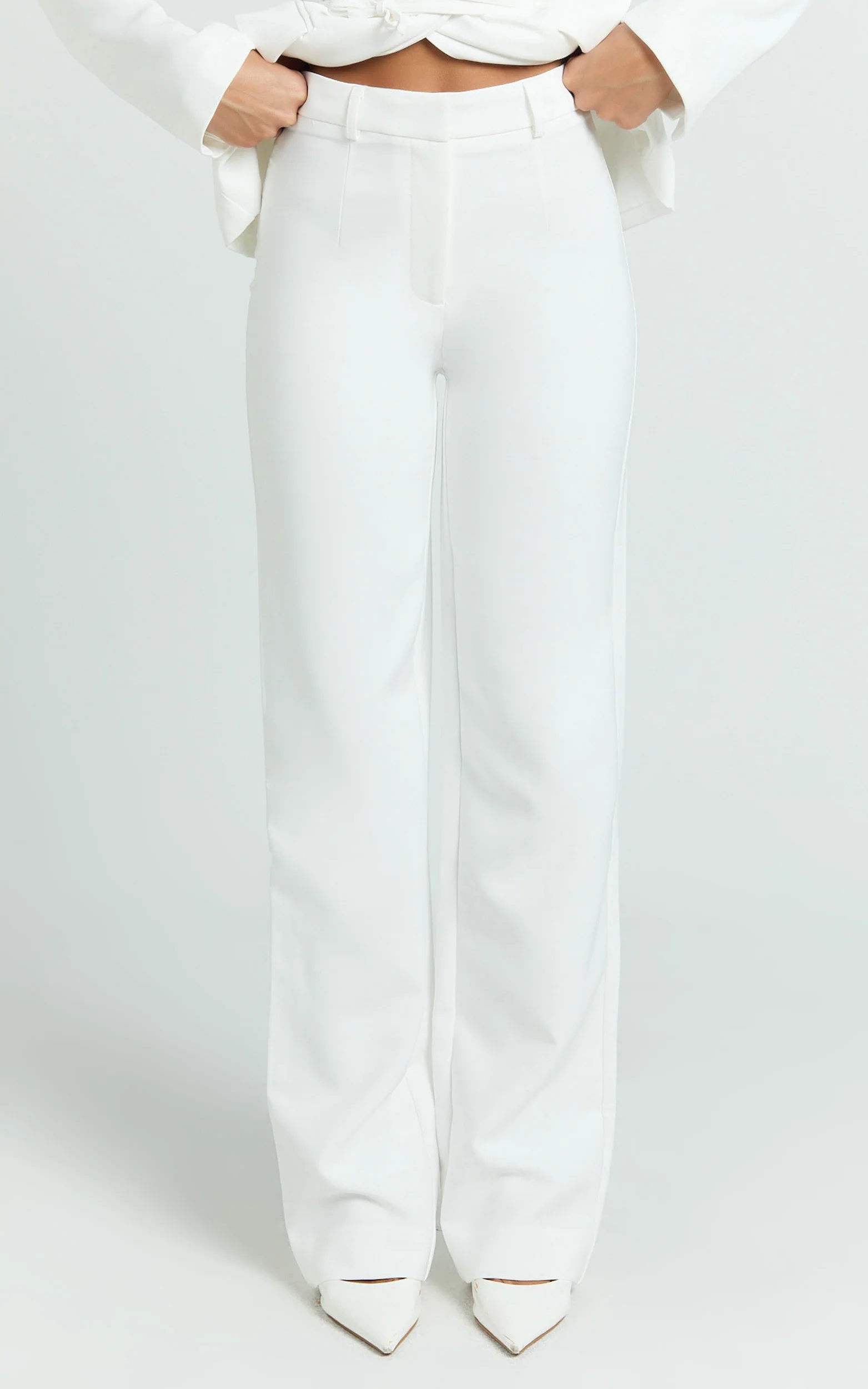 Sally Pants - Mid Waisted Straight Leg Tailored Pants in White