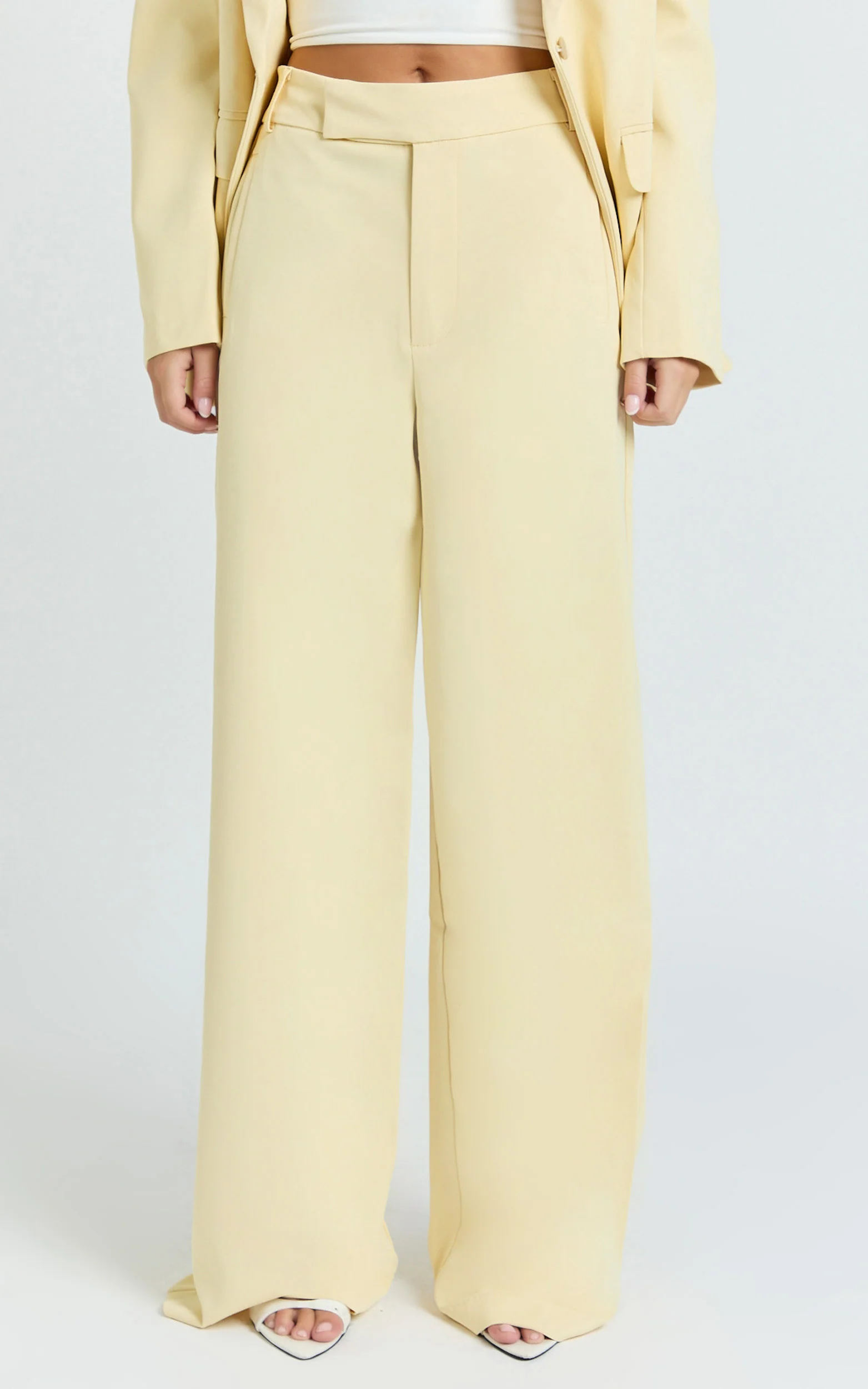 Selena Pants - High Waisted Wide Leg Tailored Pants in Lemon
