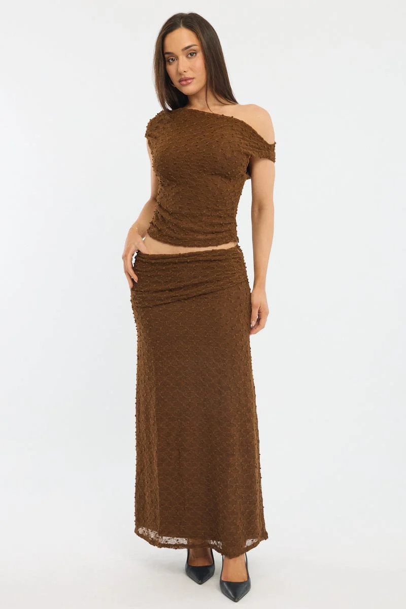 Brown Asymmetric Top Sleeveless One Shoulder Textured