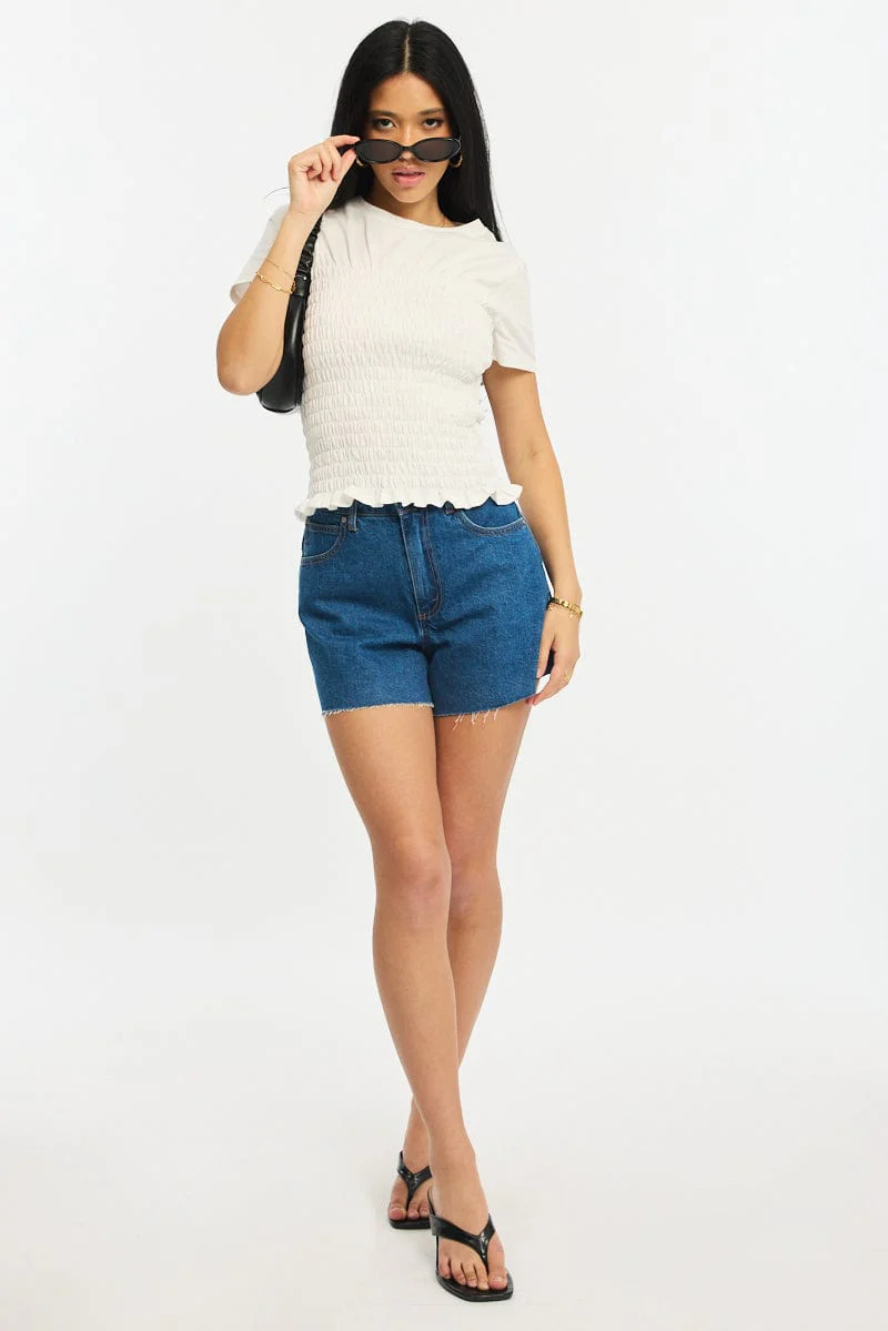 White Shirred Top Short Sleeve