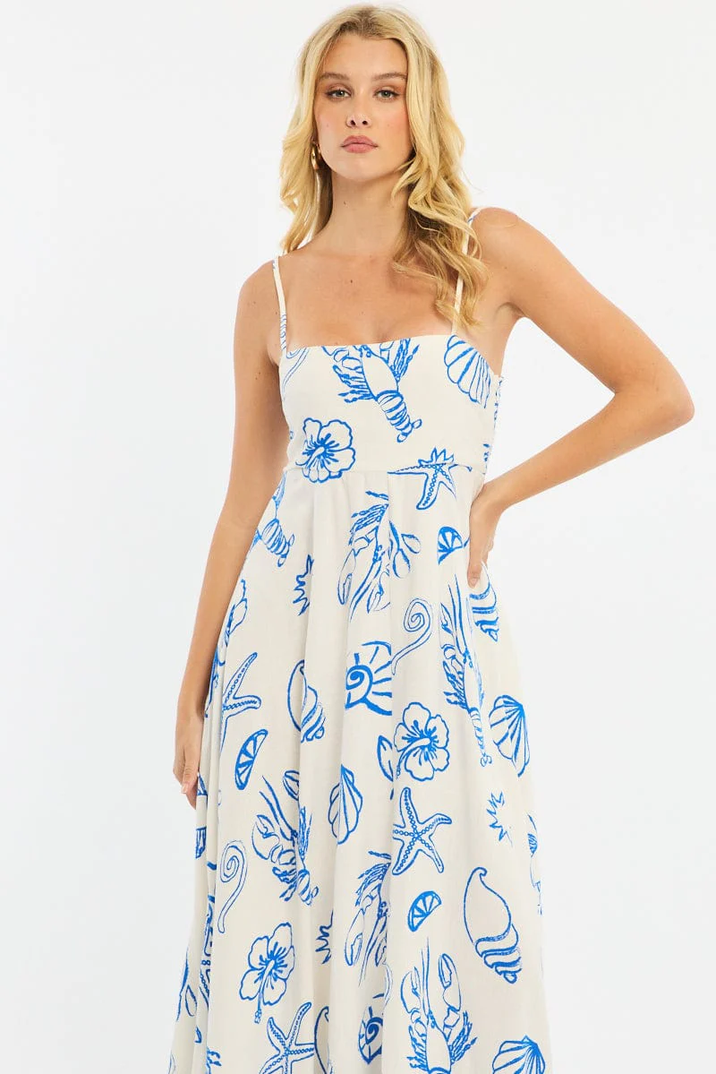 Blue Abstract Maxi Dress Strappy