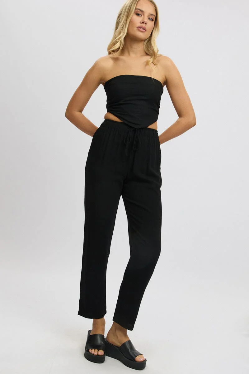 Black Tapered Pants Elasticated Waist