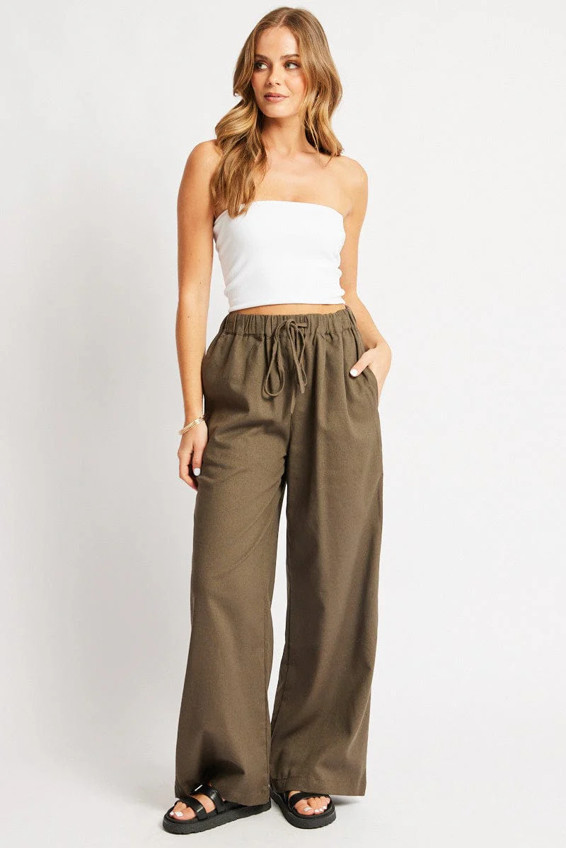 Green Wide Leg Pants Elasticated Waist