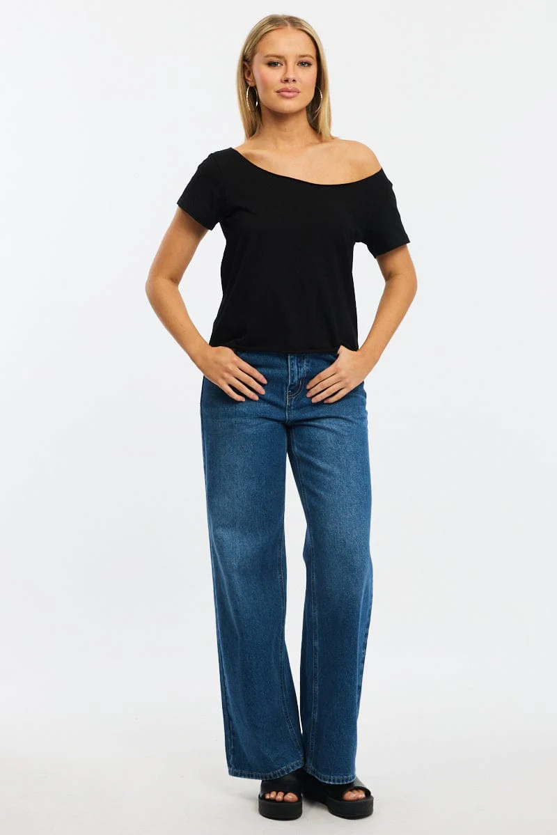 Black Off Shoulder Tee Short Sleeve