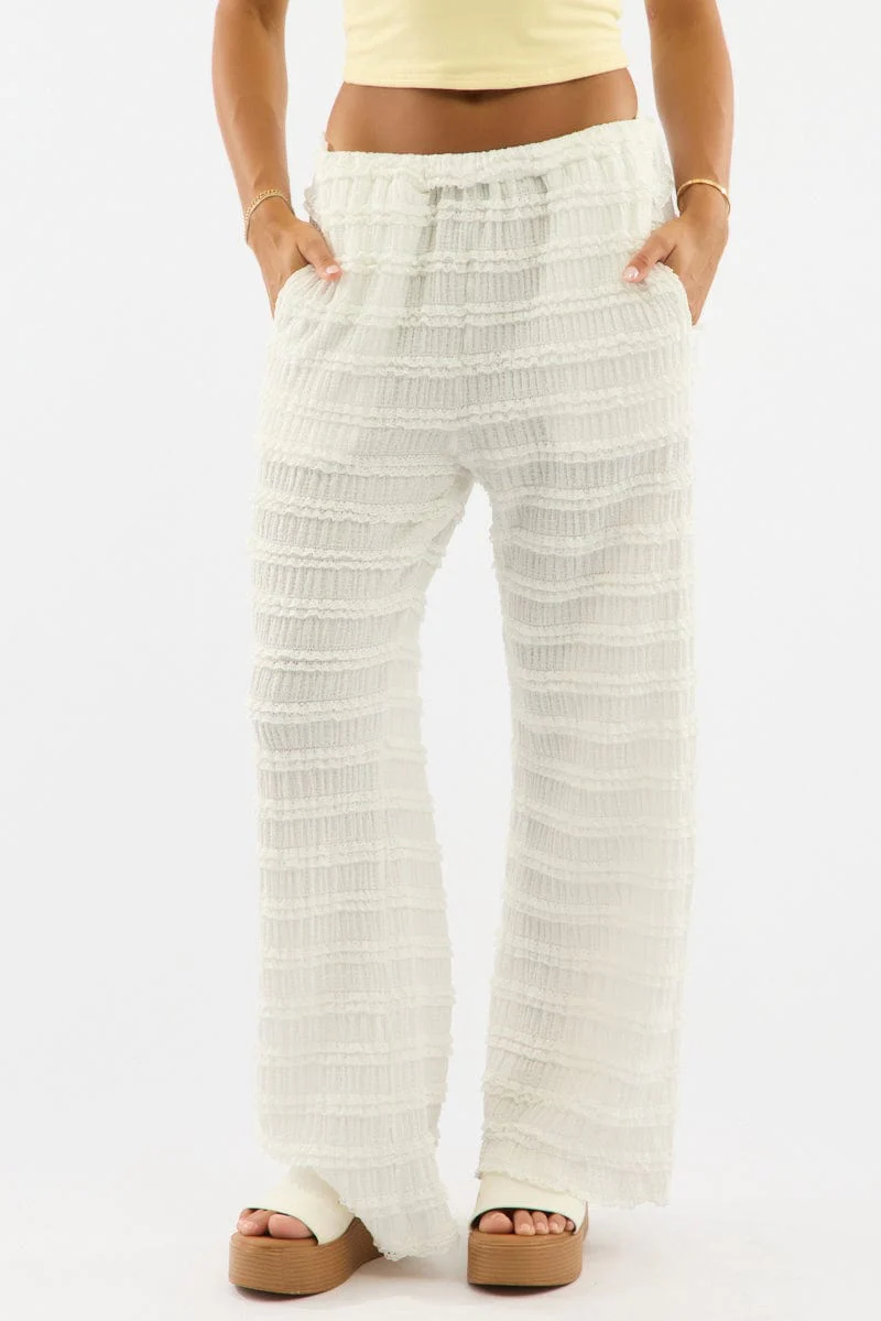 White Wide Leg Pant Lace