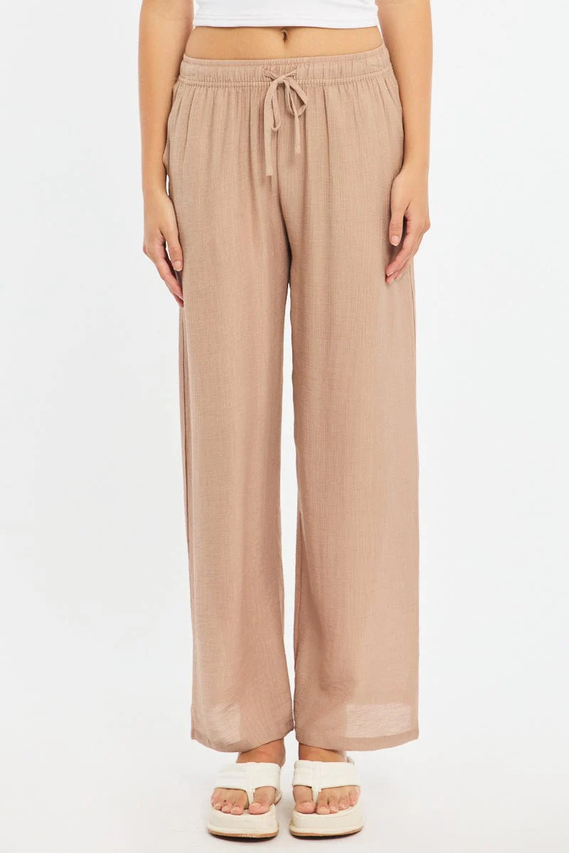 Beige Stripe Wide Leg Pants Elasticated Waist