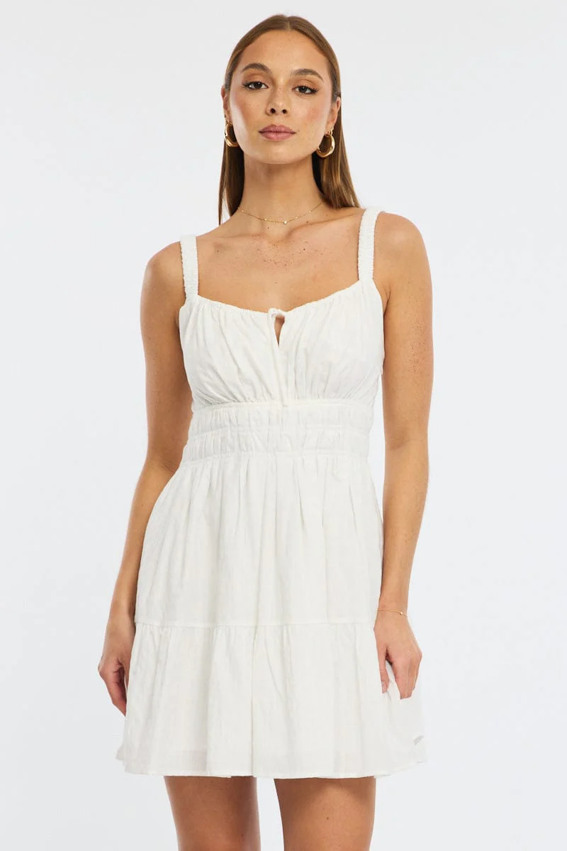 White Fit And Flare Dress Mini