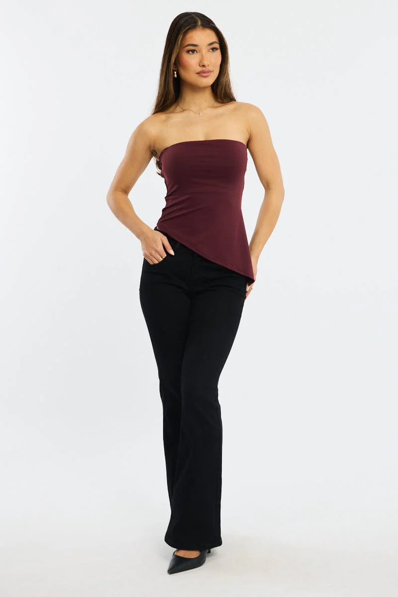 Red Bandeau Top Asymmetric Hem