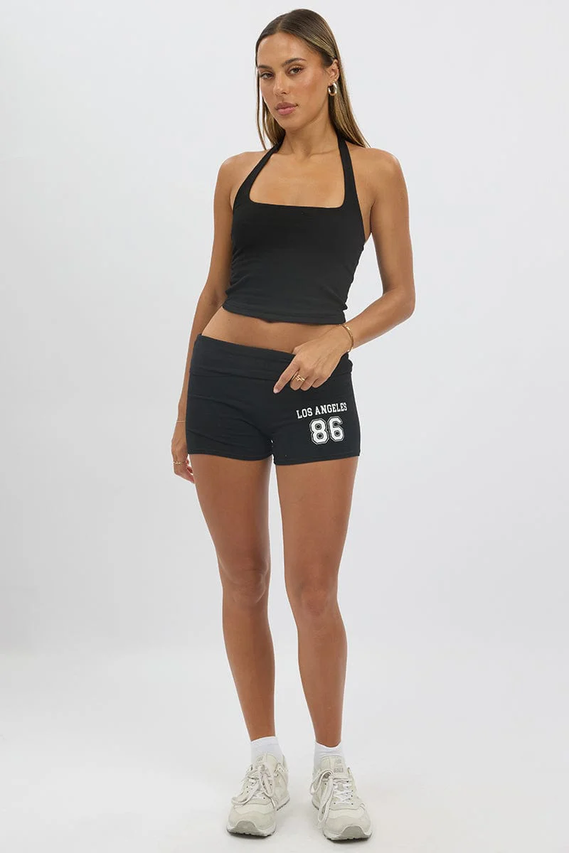 Black Biker Shorts Folded Waist