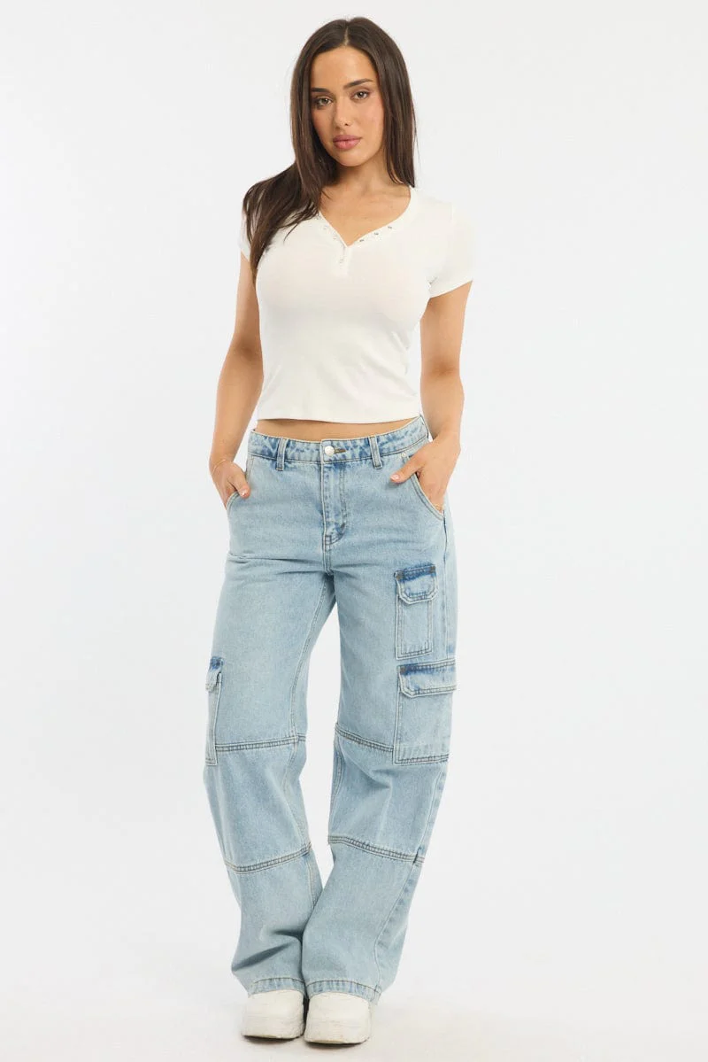 White Henley Top Short Sleeve