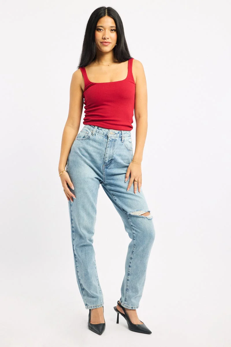 Red Tank Top Double Layered Rib