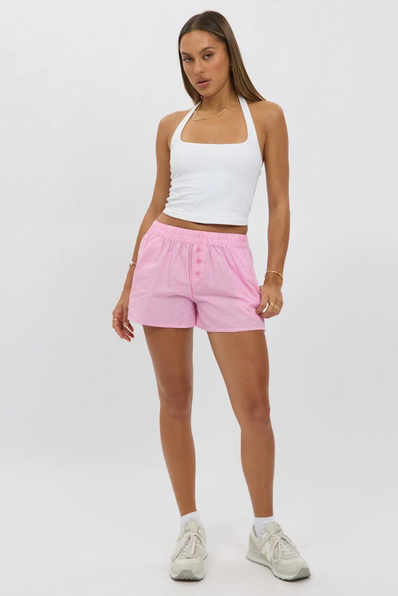 Pink Check Boxer Shorts Elasticated Waist