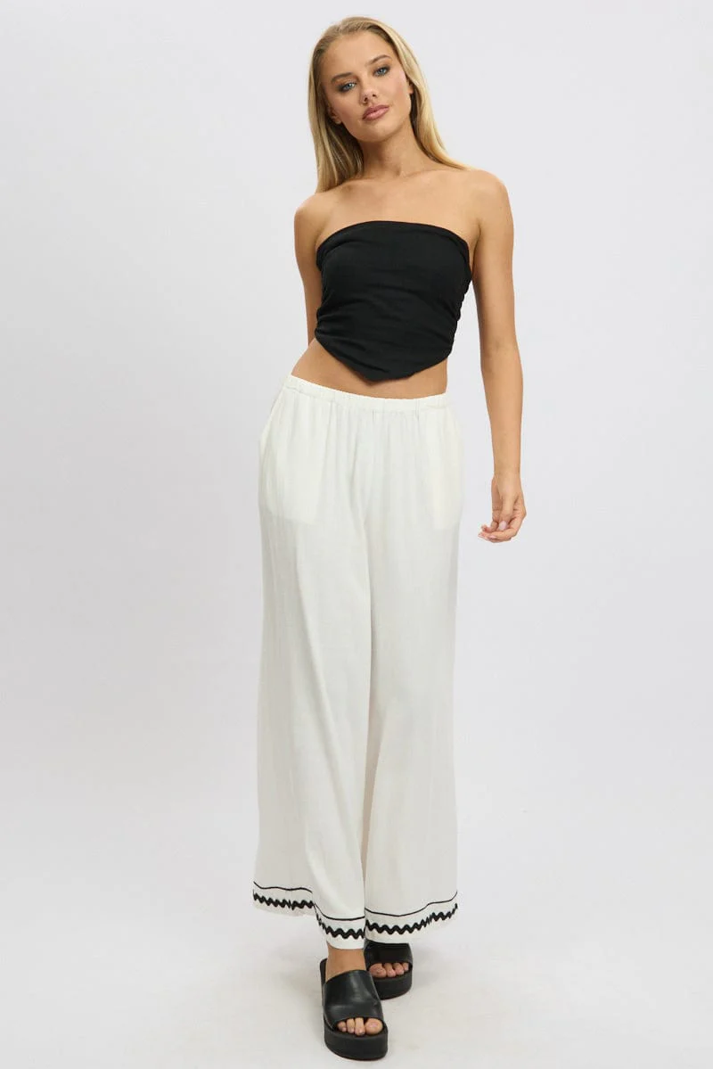 White Wide Leg Pants High Rise