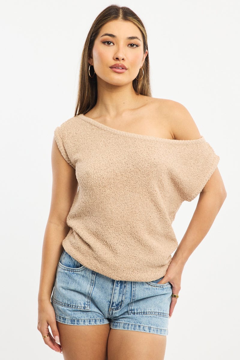 Beige Asymmetrical Knit Top