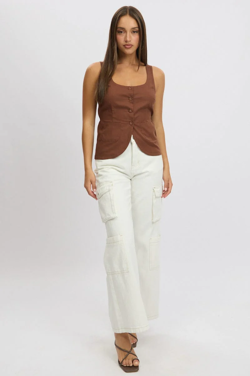 Brown Linen Vest Tailored