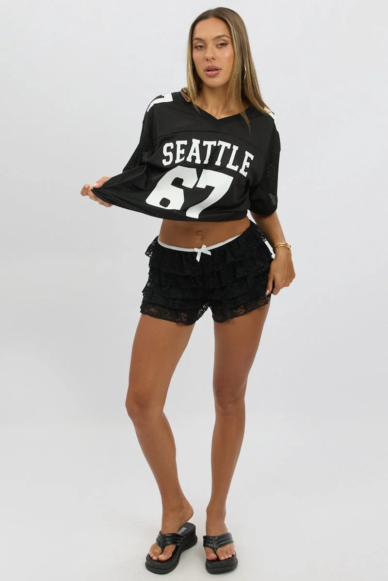 Black Sport Tee V Neck Short Sleeve