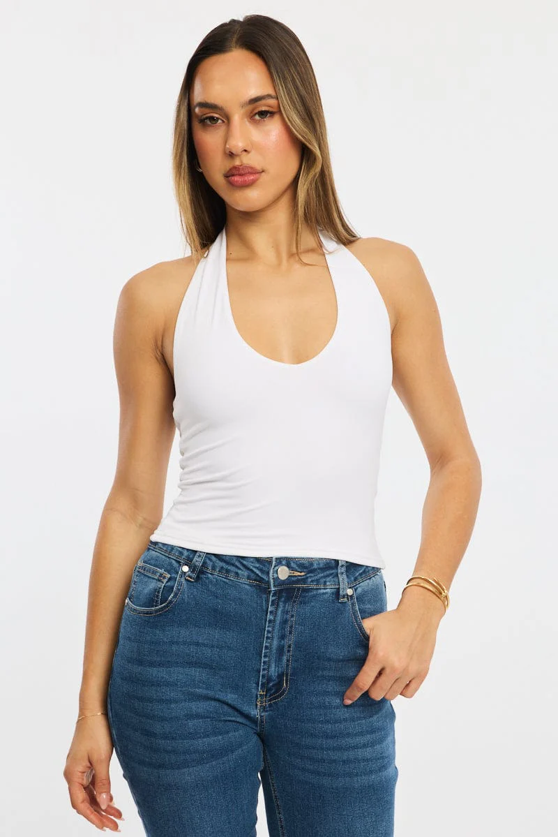 White Supersoft Halter Neck Top