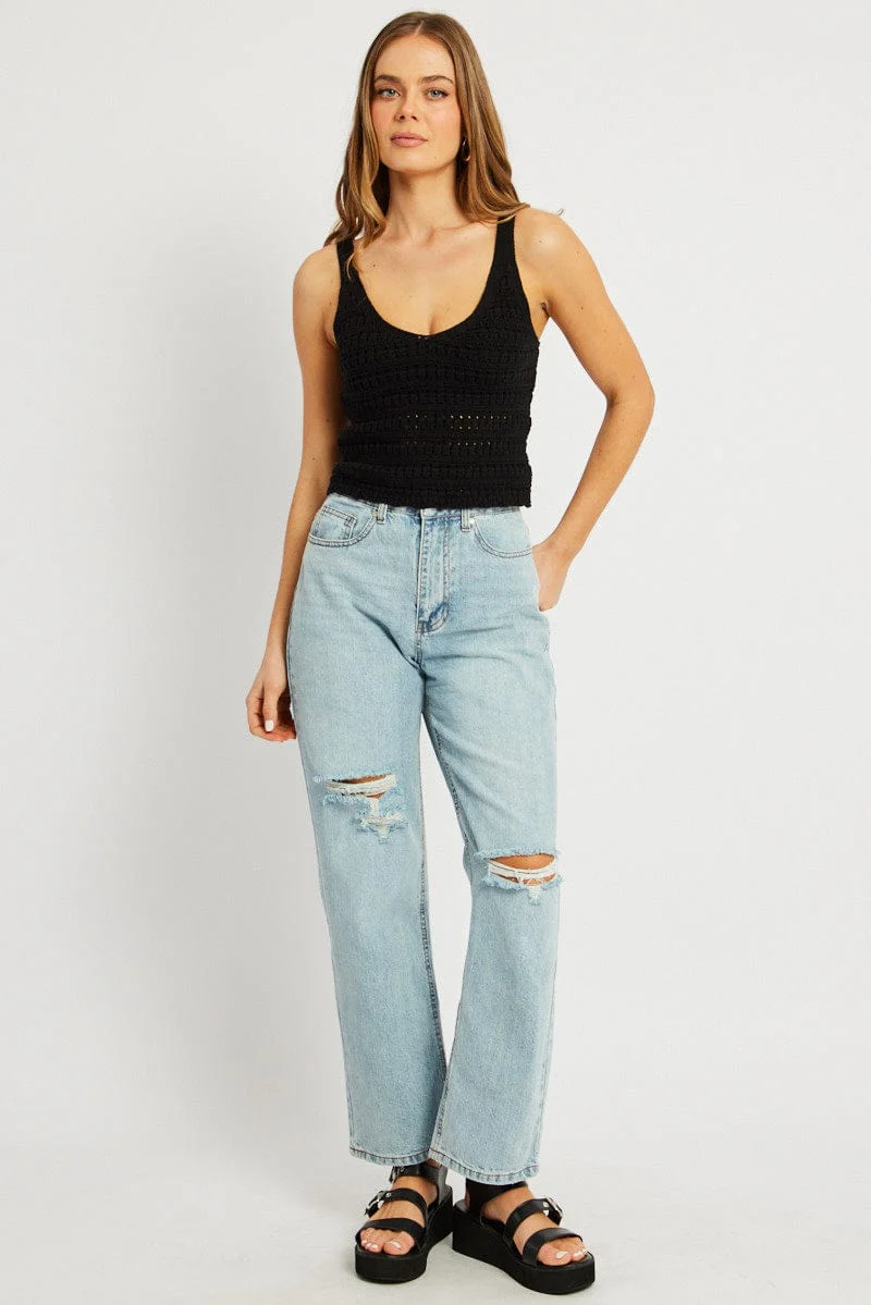 Black Fashion Knit Top Sleeveless