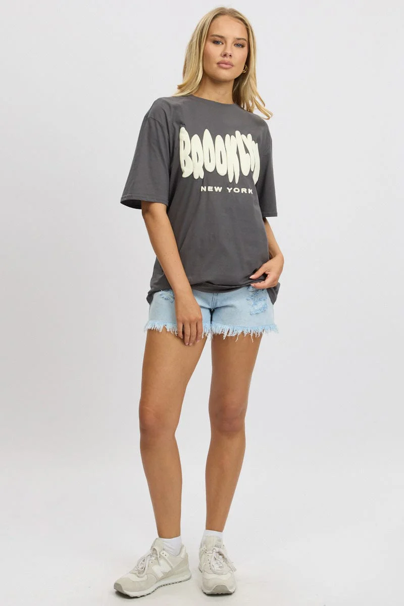Grey Graphic Tee Short Sleeve