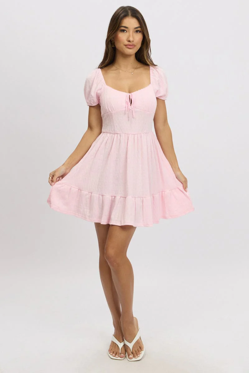 Pink Fit And Flare Dress Mini Lace