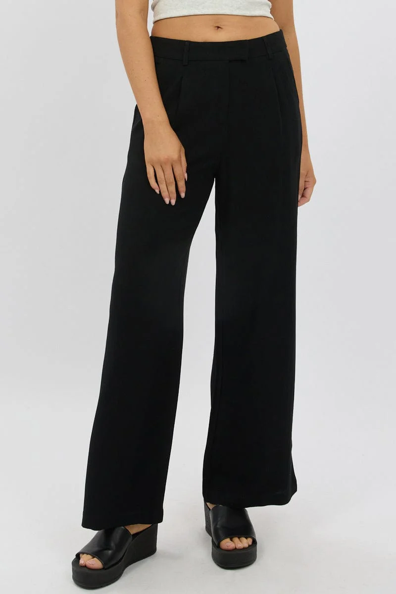 Black Wide Leg Pants Mid Rise