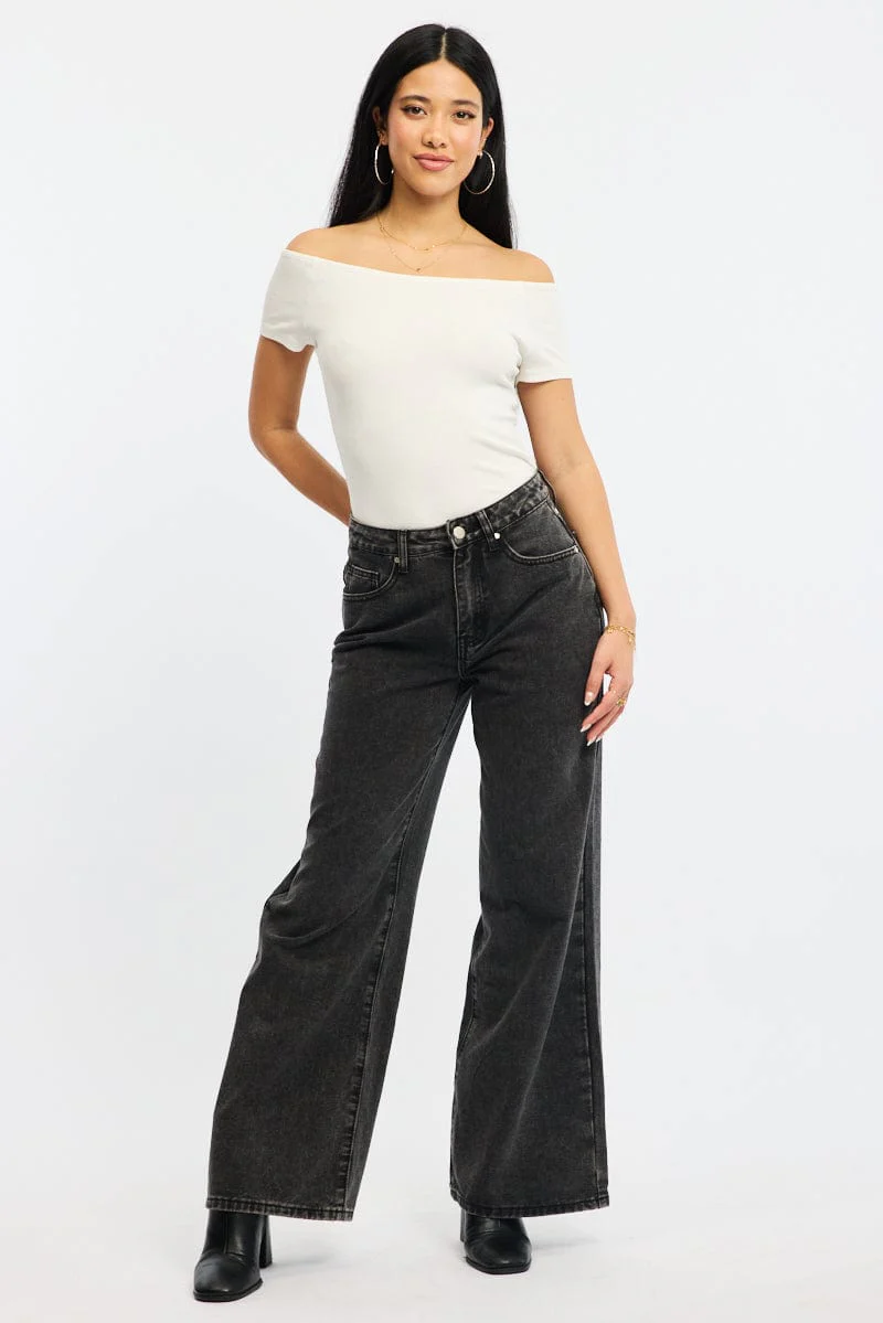 White Off Shoulder Top Rib