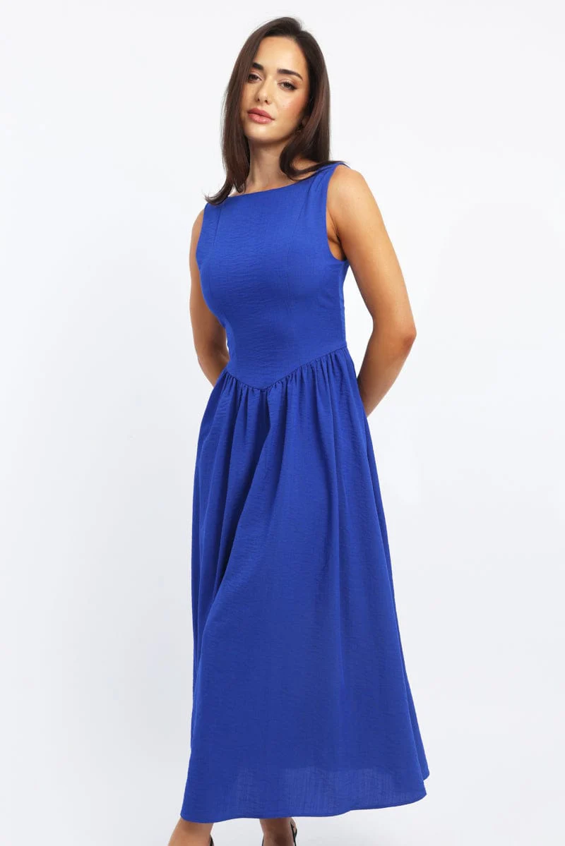 Blue Dropped Waist Maxi Dress