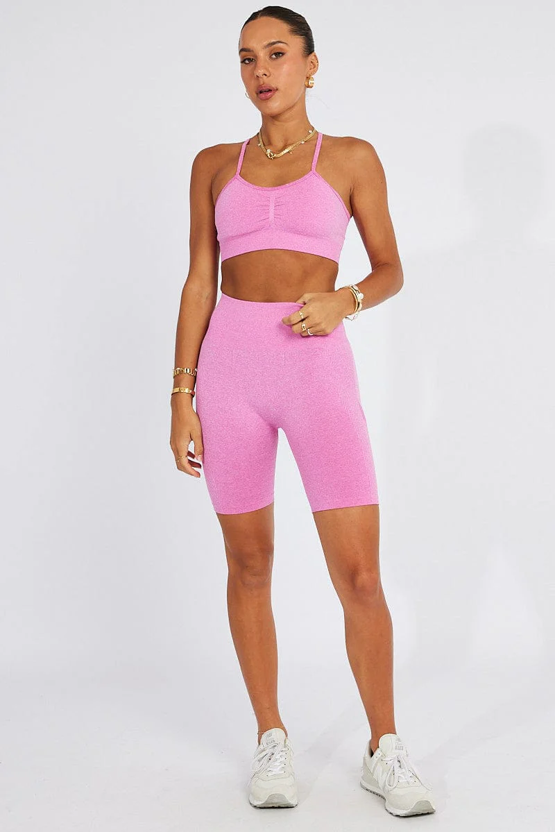 Pink Seamless Top And Shorts Activewear Set