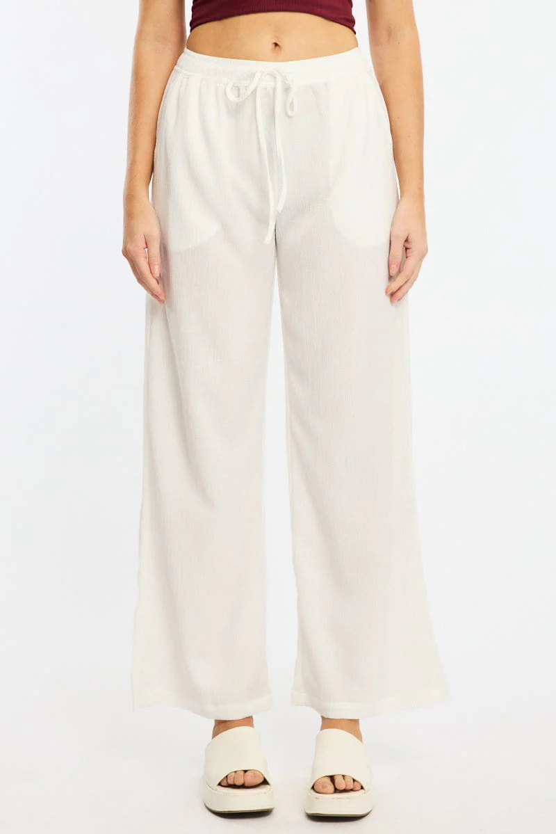 White Wide Leg Pants Elasticated Waist