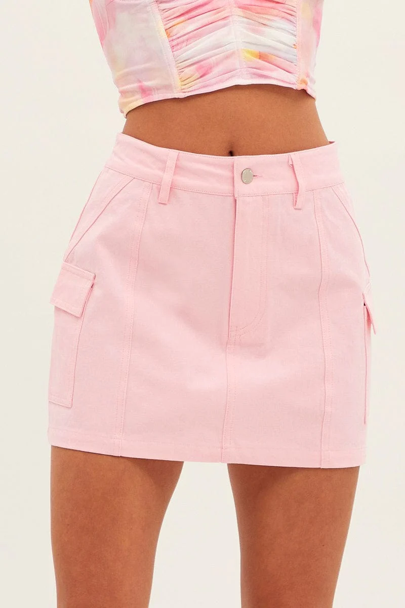 Pink Cargo Skirt Mini Mid Rise