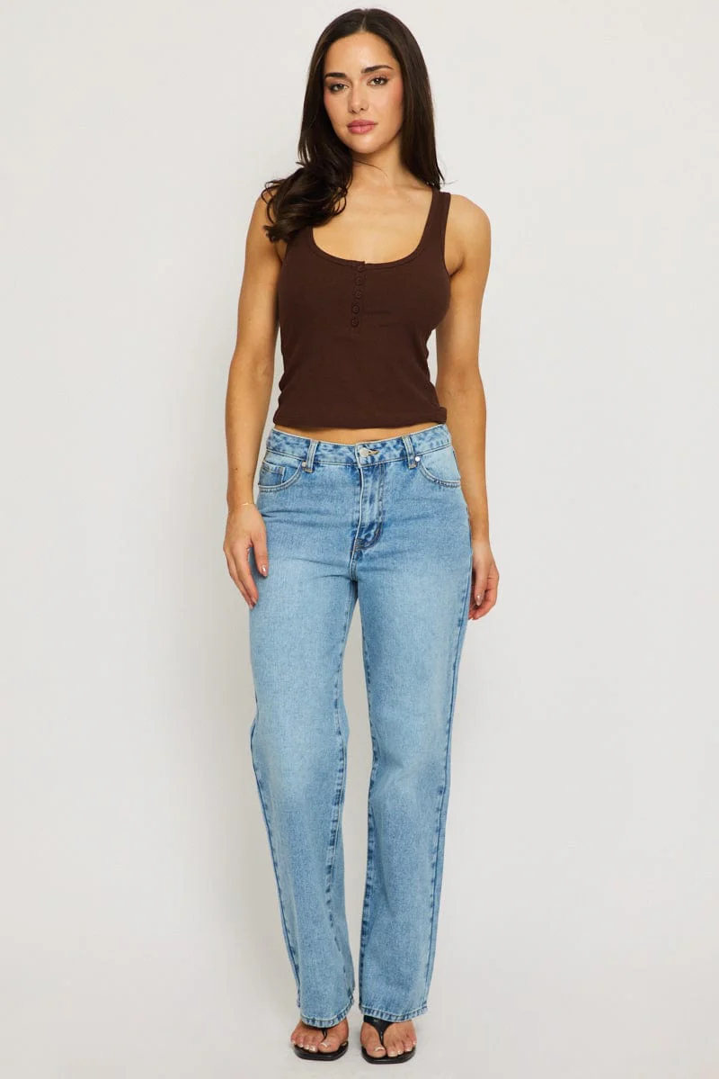 Brown Henley Tank Sleeveless