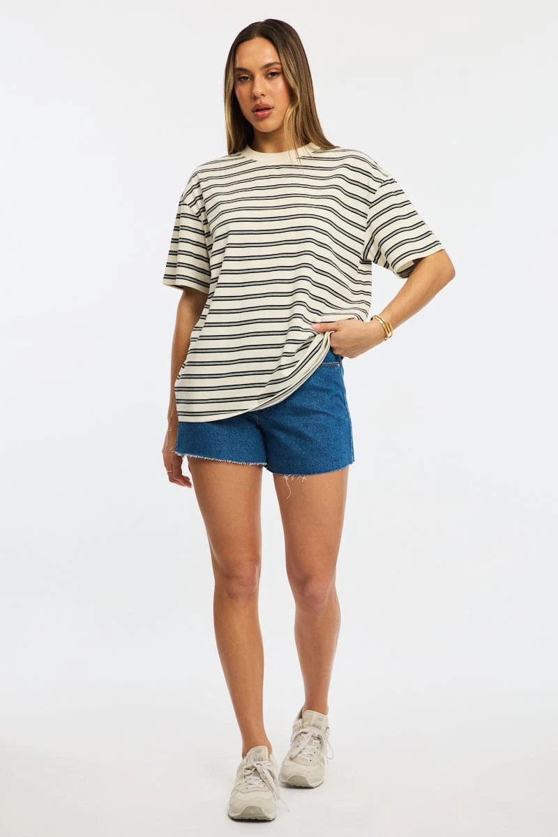 Grey Stripe Oversized Tee Short Sleeve