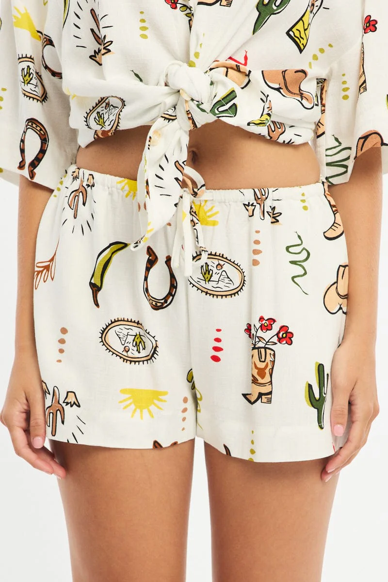 Multi Abstract Shorts Mid Rise