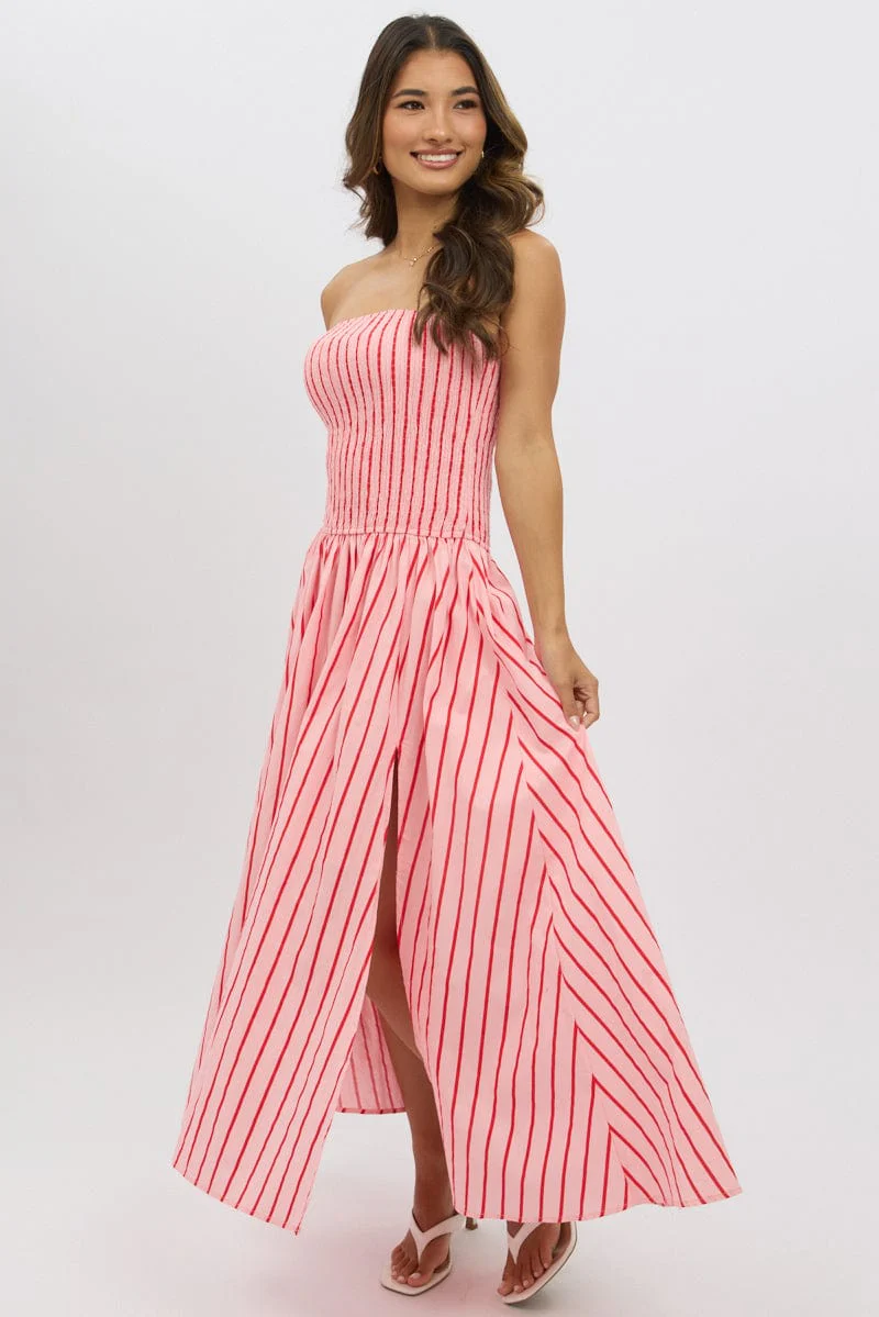 Pink Stripe Strapless Maxi Dress