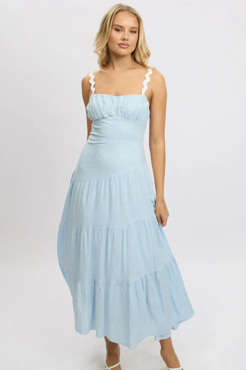 Blue Maxi Dress Tiered Ric Rac