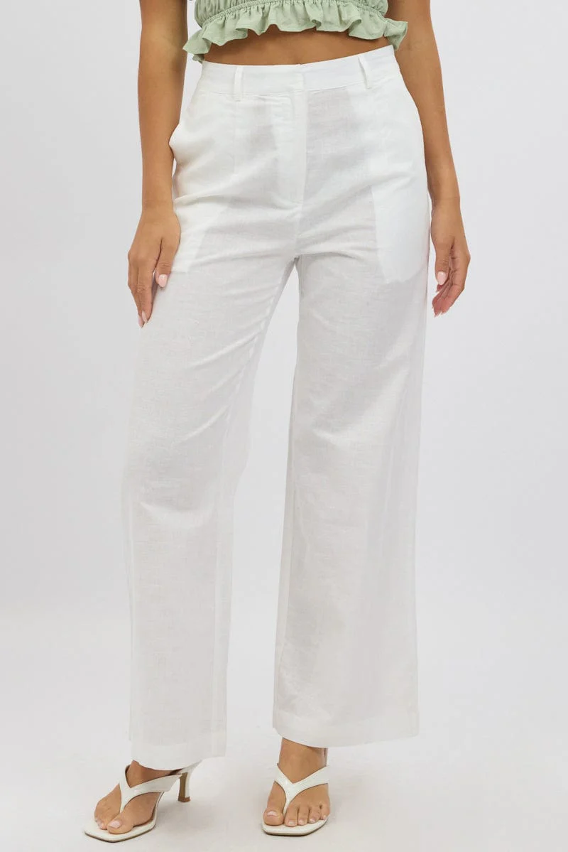 White Tailored Pants Wide Leg
