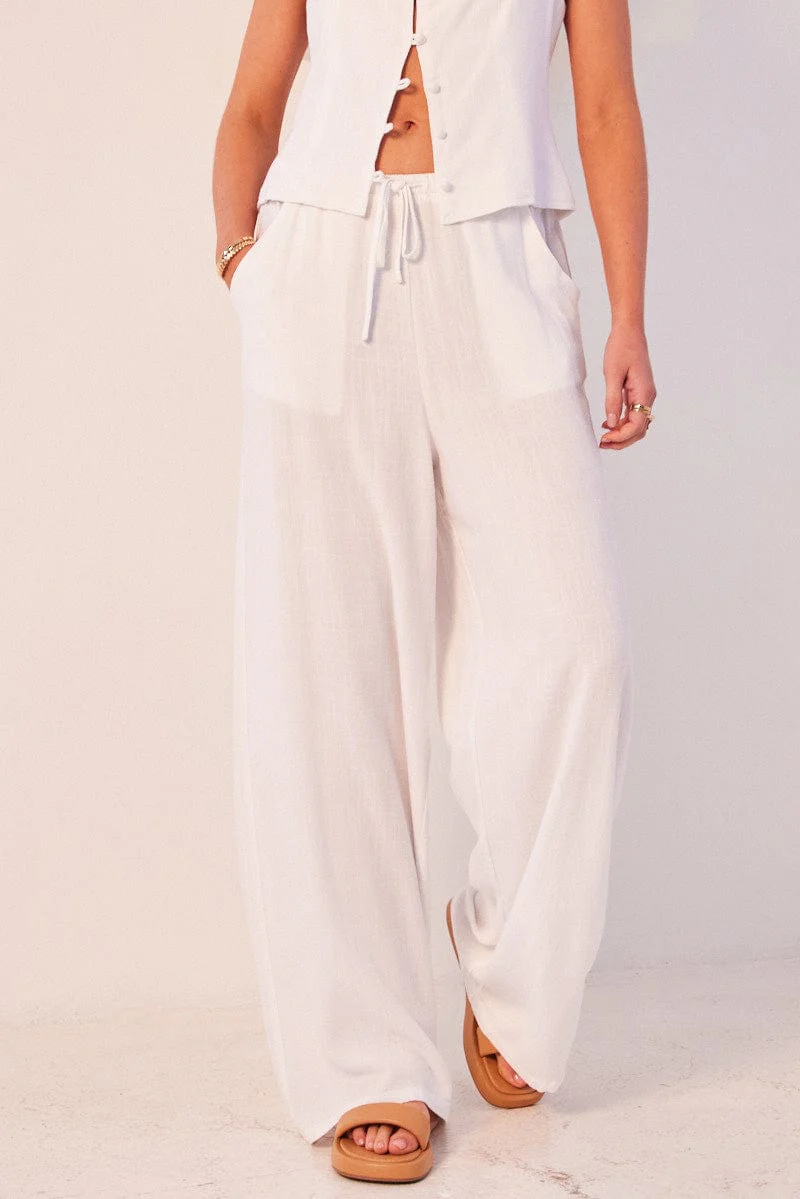 White Wide Leg Pants High Rise
